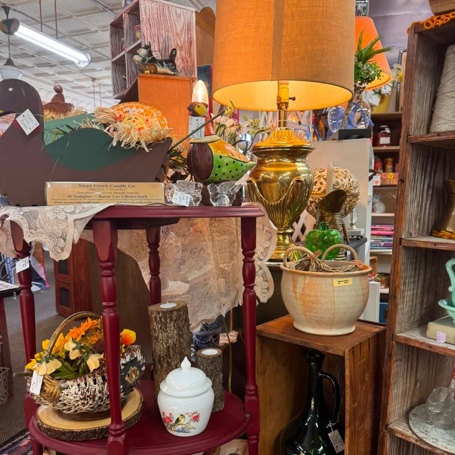 Vintage lamps and fall decor inside Olde Town Treasures